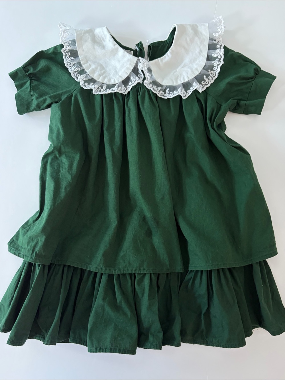 Vintage European Style Little Girls Green Cotton Dress Size 4T Classic